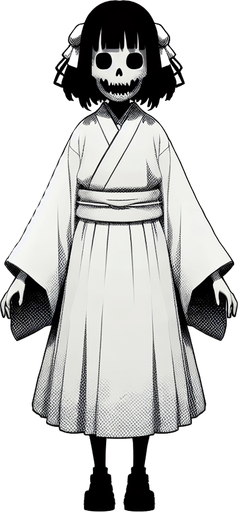 Ghost girl, scary, horror movie, full body, Japanese ghost, 
Single Game Texture. In-Game asset. 2d. Blank background. High contrast. No shadows.