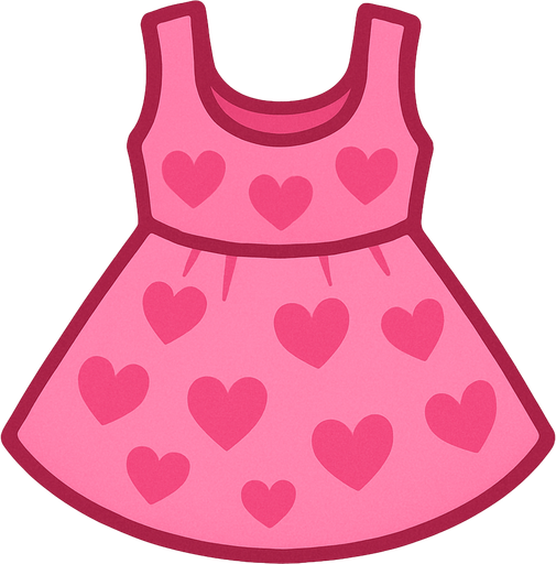 cute pink heart design dress top view..
In-Game asset.  2d.  High contrast.  No shadows