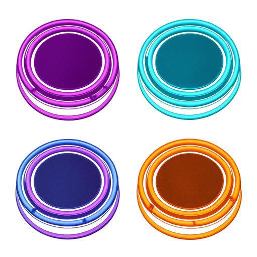 Create round buttons, that look like cyberpunk neon hockey discs.
In-Game asset.  2d.  High contrast.  No shadows