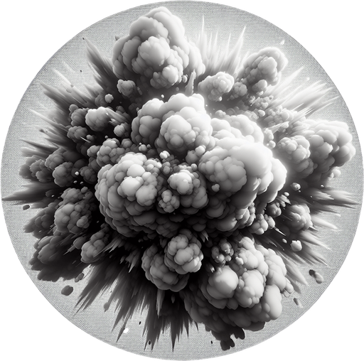 Cloud puff explosion, grayscale, seen from topdown. Circular.
Single Game Texture. In-Game asset. 2d. Blank background. High contrast. No shadows.