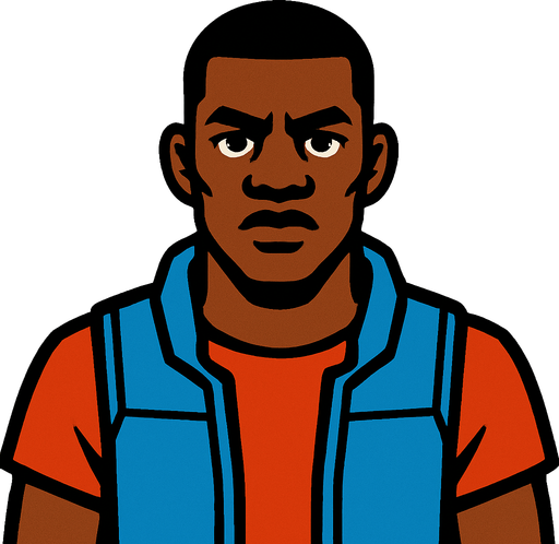 black man.
In-Game asset.  2d.  High contrast.  No shadows