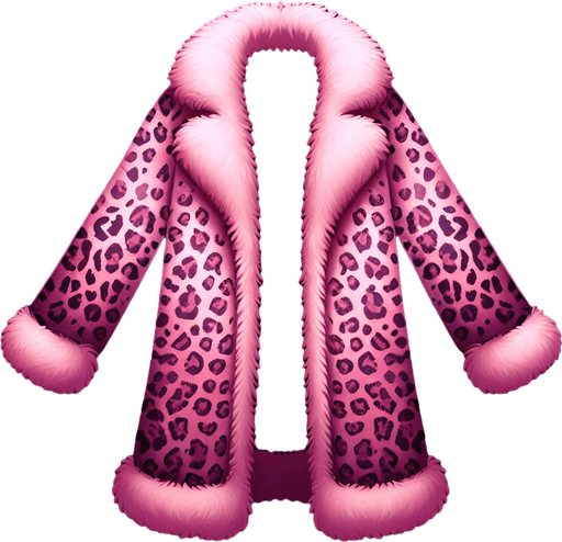 Pink leopard mink coat.
Single Game Texture.  In-Game asset.  2d.  Blank background.  High contrast.  No shadows