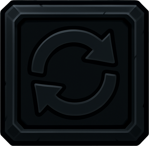 a dark colored refresh sign box.
In-Game asset.  2d.  High contrast.  No shadows
