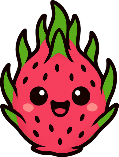 Dragon fruit with cute face.
In-Game asset.  2d.  High contrast.  No shadows