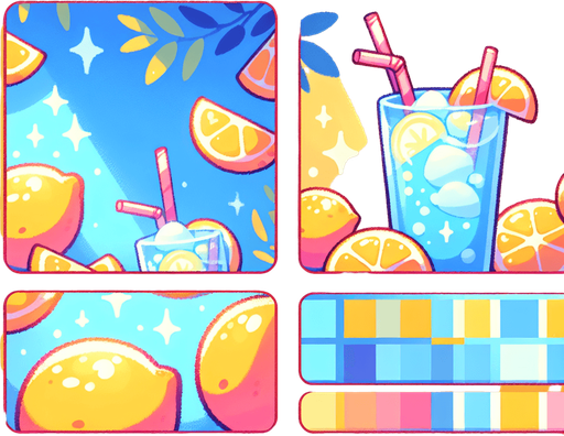 A  background gui element for an item in an ingame shop, in a light, lemonade and drinks inspired summer theme..
Single Game Texture. In-Game asset. 2d. Blank background. High contrast. No shadows.