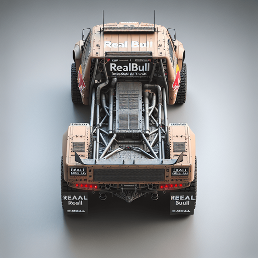 Photorealistic RealBull Dakar-Rally-Truck from back, Top view.