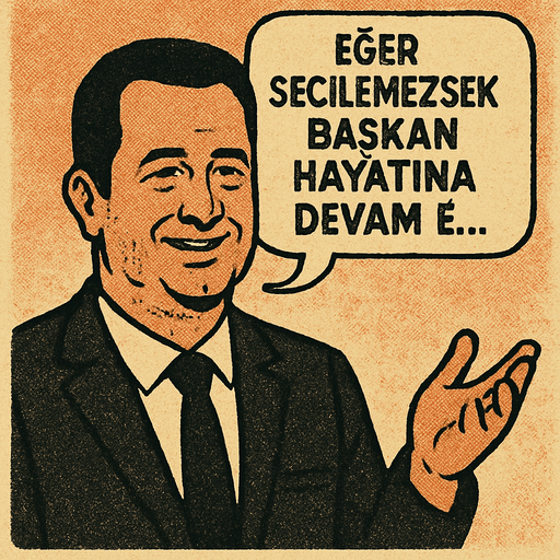 Bir iş adamı karakteri oluştur , Acun ılıcalıya benzesin karakter. Karakterin  üstünde konuşma balonuna benzer bir balon olsun. Bu balonun içinde "Eğer seçilemezsek başkan hayatına devam e..." yazsın . Görsel Retro temada olsun !.
In-Game asset.  2d.  High contrast.  No shadows