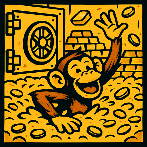 Let the background be a safe full of gold and the monkey swimming in money..
In-Game asset.  2d.  High contrast.  No shadows