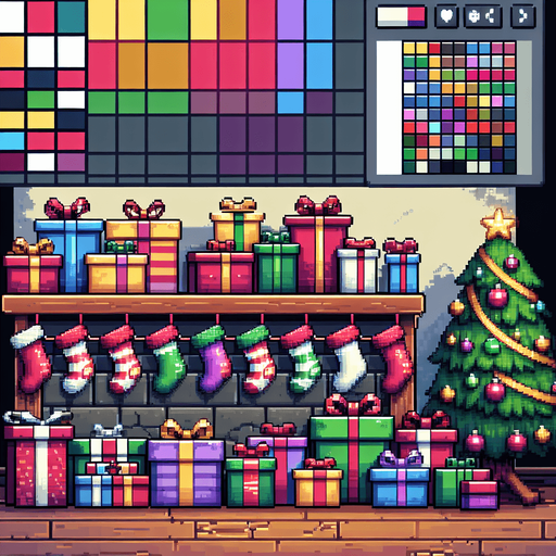 pixel art of a christmas present counter. Single Game Texture. In-Game asset. 2d. Blank background. High contrast. No shadows.