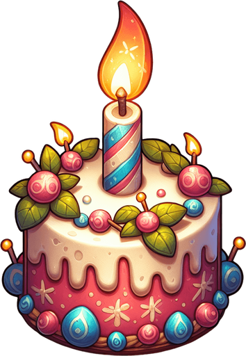 A birthday cake candle for a birthday cake, rich illustration style..
Single Game Texture. In-Game asset. Blank background. High contrast. No shadows.