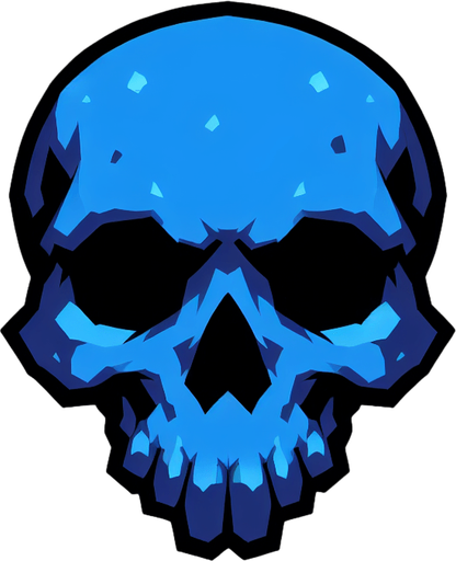 tête de mort bleu.
Single Game Texture. In-Game asset. 2d. Blank background. High contrast. No shadows.