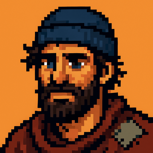 Handsome Homless head PİXEL.
In-Game asset.  2d.  High contrast.  No shadows