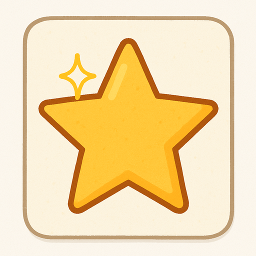 Lucky star in a white paper-card with rounded corners, front view..
In-Game asset.  2d.  No shadows