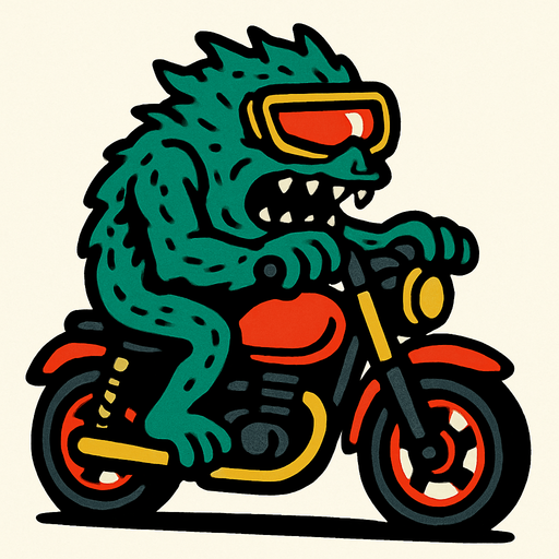 mostruo con visor sobre moto.
In-Game asset.  2d.  High contrast.  No shadows