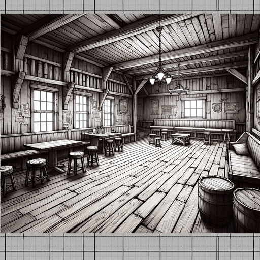 empty western saloon, just the floor, ceiling and walls..
Single Game Texture. In-Game asset. 2d. Blank background. High contrast. No shadows.