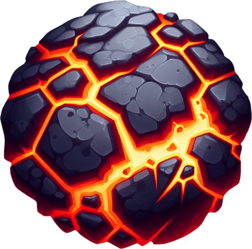 asteroid with fire cracks.
Single Game Texture.  In-Game asset.  2d.  Blank background.  High contrast.  No shadows