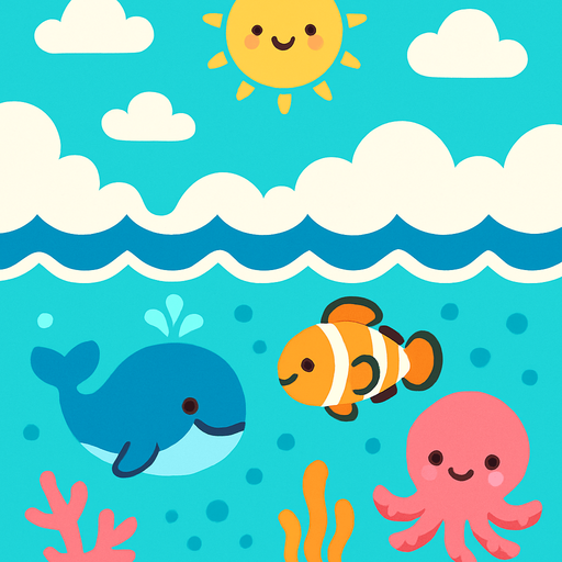 Fond d'écran océan mignon.
In-Game asset.  2d.  High contrast.  No shadows