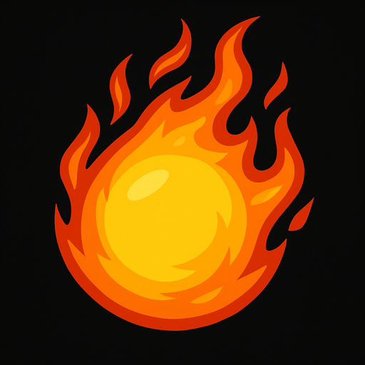 round Fire ball.
In-Game asset.  2d.  High contrast.  No shadows