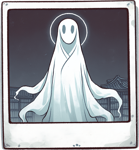 Polaroid photo of ghost, Japanese ghost
Single Game Texture. In-Game asset. 2d. Blank background. High contrast. No shadows.