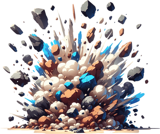 Rocks explosion, colors (brown; blue; white; dark), Light, HD, Blur..
Single Game Texture. In-Game asset. 2d. Blank background. High contrast. No shadows.