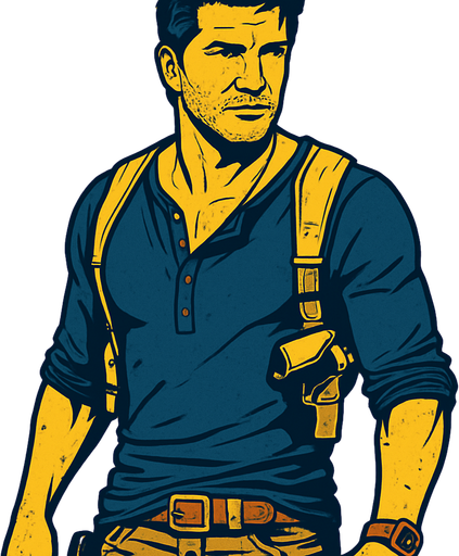 but like nathan drake.
In-Game asset.  2d.  High contrast.  No shadows