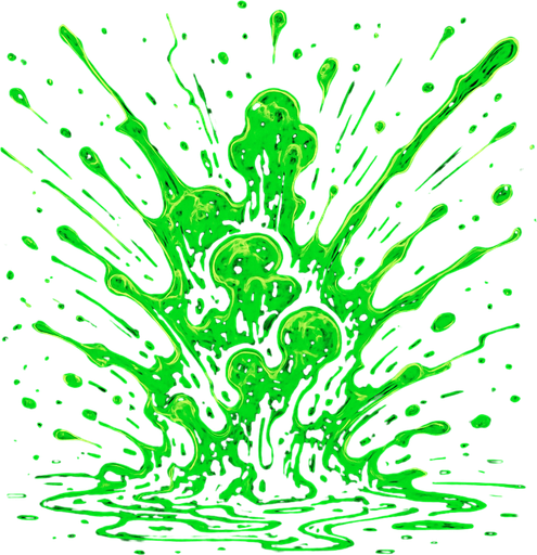 Liquid toxin explosion. With cyberpunk + abstract style. HD colors. Green color.
In-Game asset.  2d.  High contrast.  No shadows