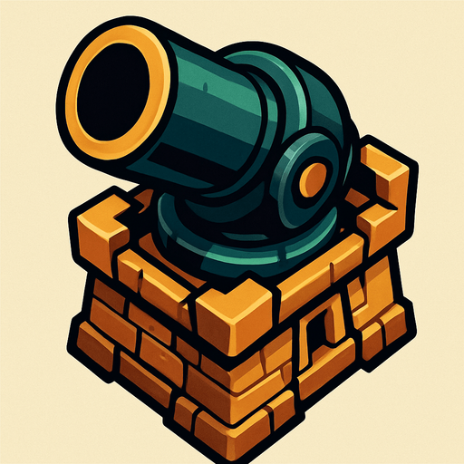 torre con un cañon gigante desde arriba.
In-Game asset.  2d.  High contrast.  No shadows