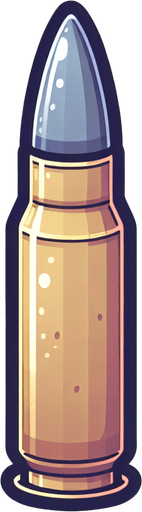 A cartoon bullet.
Single Game Texture.  In-Game asset.  2d.  Blank background.  High contrast.  No shadows