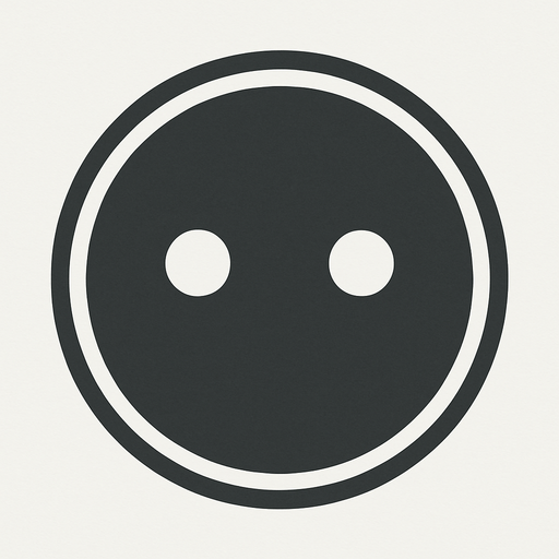 A dark gray circle with a white outline with 2 white dots as eyes.
In-Game asset.  2d.  High contrast.  No shadows