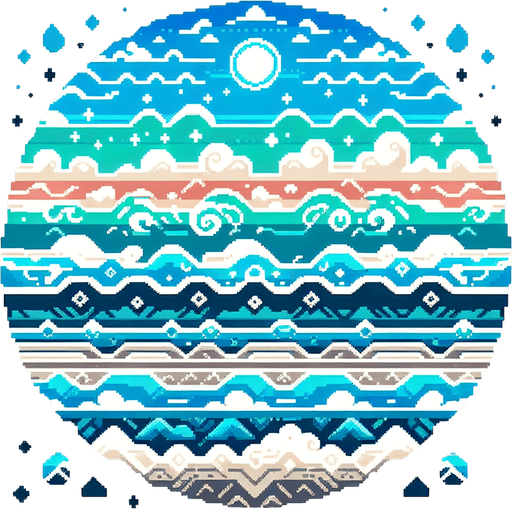 8-bit water layer, light blue and turquoise.
Single Game Texture. In-Game asset. 2d. Blank background. High contrast. No shadows.