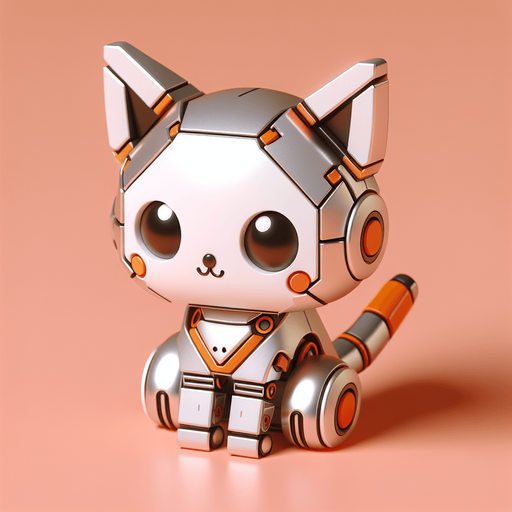 3d robotic kawaii steel kitten white and vibrant orange colour.
Single Game Texture. In-Game asset. 2d. Blank background. High contrast. No shadows.