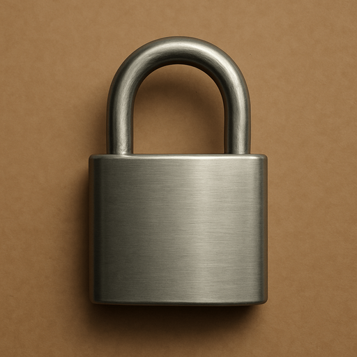 a closed metalic padlock. No visible key hole.