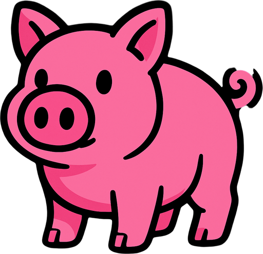 pink pig  with black background.
In-Game asset.  2d.  High contrast.  No shadows