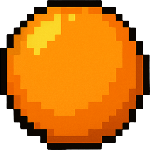 orange circle pixel art.
In-Game asset.  2d.  High contrast.  No shadows