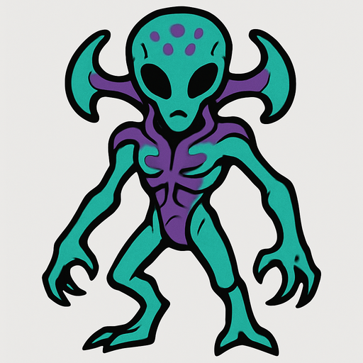 alien creature drawing.
In-Game asset.  2d.  High contrast.  No shadows