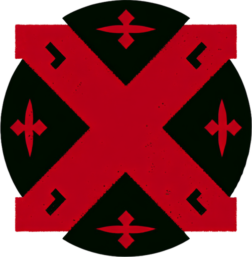 Red x western inspired.
Single Game Texture. In-Game asset. 2d. Blank background. High contrast. No shadows.