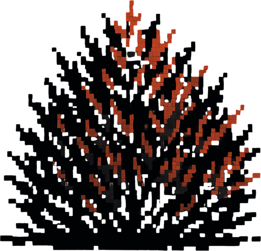 Un arbusto en estilo pixel art. Que tenga tonos principalemente negros con tonos rojizos.
In-Game asset.  2d.  High contrast.  No shadows