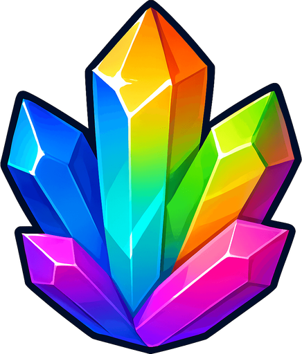 Kristal gorunumlu rainbow bonus gem'i olmasi icin turuncu, mavi, turkuaz, yesil , pembe iceren ozel bir kristal png arka plan olmasin.
In-Game asset.  2d.  High contrast.  No shadows