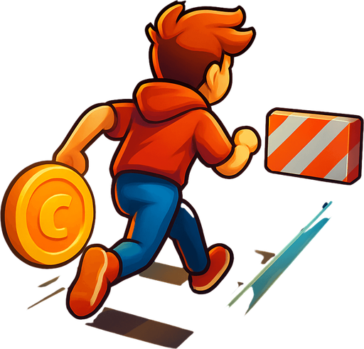 Modern App Store icon, high definition, square with rounded corners, for a game titled "Metro Dash" and with the description "An exciting endless runner where you dash through subway tracks, dodging obstacles and collecting coins. Swipe to change lanes, jump over barriers, and slide under obstacles while your character automatically runs forward at increasing speeds. Grab power-ups to enhance your run and see how far you can go!". No text on icon!