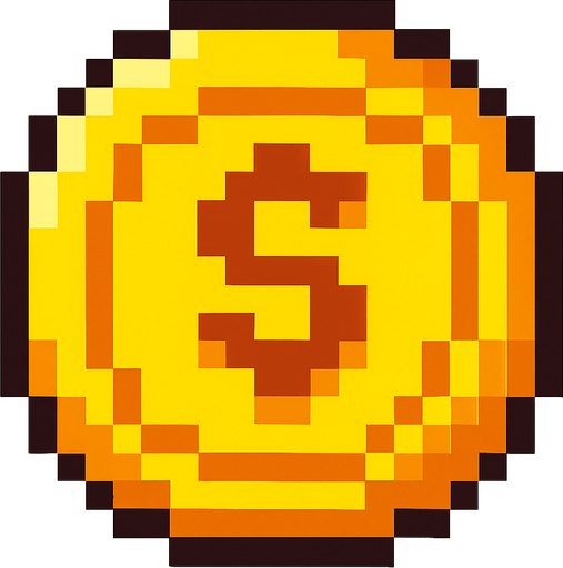 Coin pixel.
In-Game asset.  2d.  High contrast.  No shadows