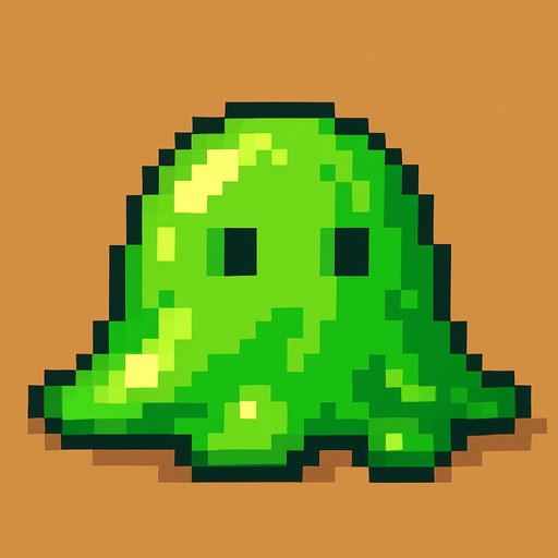Slime verde, pixelart.
In-Game asset.  2d.  High contrast.  No shadows