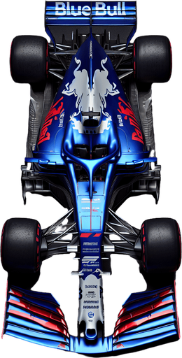 RedBull F1 race car. Top view. Royalblue body with Shinyred lines on sides. Silver bull-body. Silver ,,BlueBull" sponsors..
Single Game Texture. In-Game asset. 2d. Blank background. High contrast. No shadows.