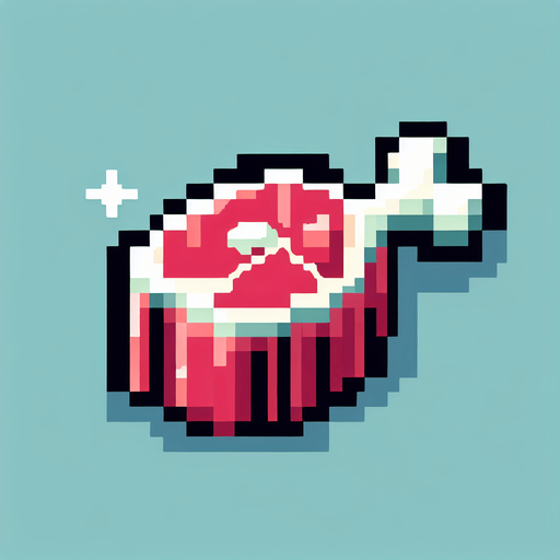 Meat on the bone. Dot picture. Single Game Texture. In-Game asset. 2d. Blank background. High contrast. No shadows.