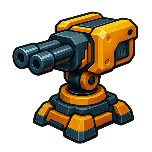 gunTurret. yellow, HD colors.
In-Game asset.  2d.  High contrast.  No shadows