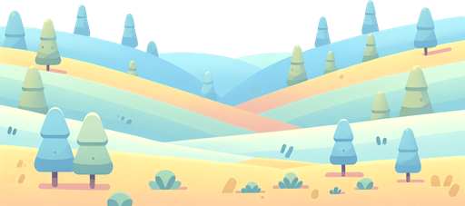 Design a serene and minimalist game background set against a clear blue sky, embodying a light-hearted, cartoony atmosphere. The landscape is uncomplicated, featuring gentle rolling hills and sparse, stylized trees in soft pastel colors. This simplicity ensures the scene remains tranquil and inviting, perfect for creating a balanced and cheerful backdrop that welcomes players into a whimsical yet peaceful gaming world, without any distractions in the sky.
Single Game Texture. In-Game asset. 2d. Blank background. High contrast. No shadows.