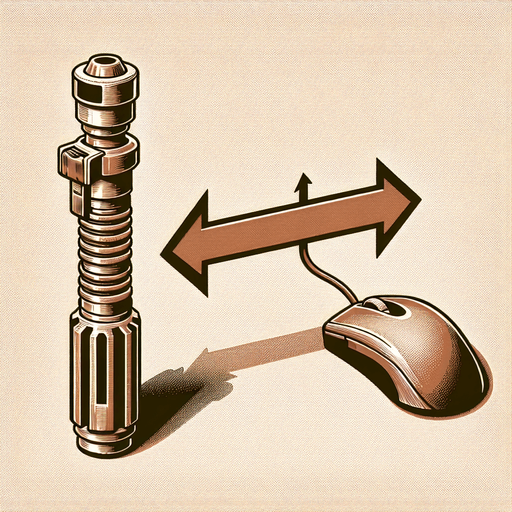 Brown Lasersaber in vertical position, next to it the same horizontally. In between, there is a back-and-forth arrow and a computer mouse..