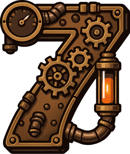 numero 7 en estilo steampunk.
In-Game asset.  2d.  High contrast.  No shadows