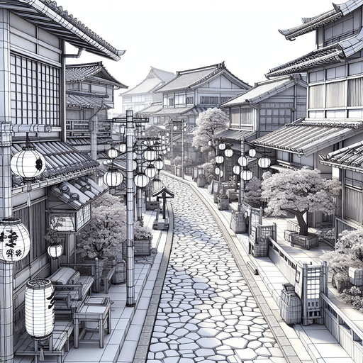 变成日本街道.
Single Game Texture. In-Game asset. 2d. Blank background. High contrast. No shadows.