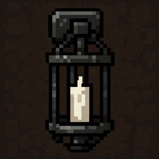 A unlit metal cage sconce like you find on a dungeon wall. White candle inside. Pixel art..
In-Game asset.  2d.  High contrast.  No shadows