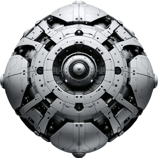 Top view (zenith view) of a simple futuristic spherical defense drone with a central top canon